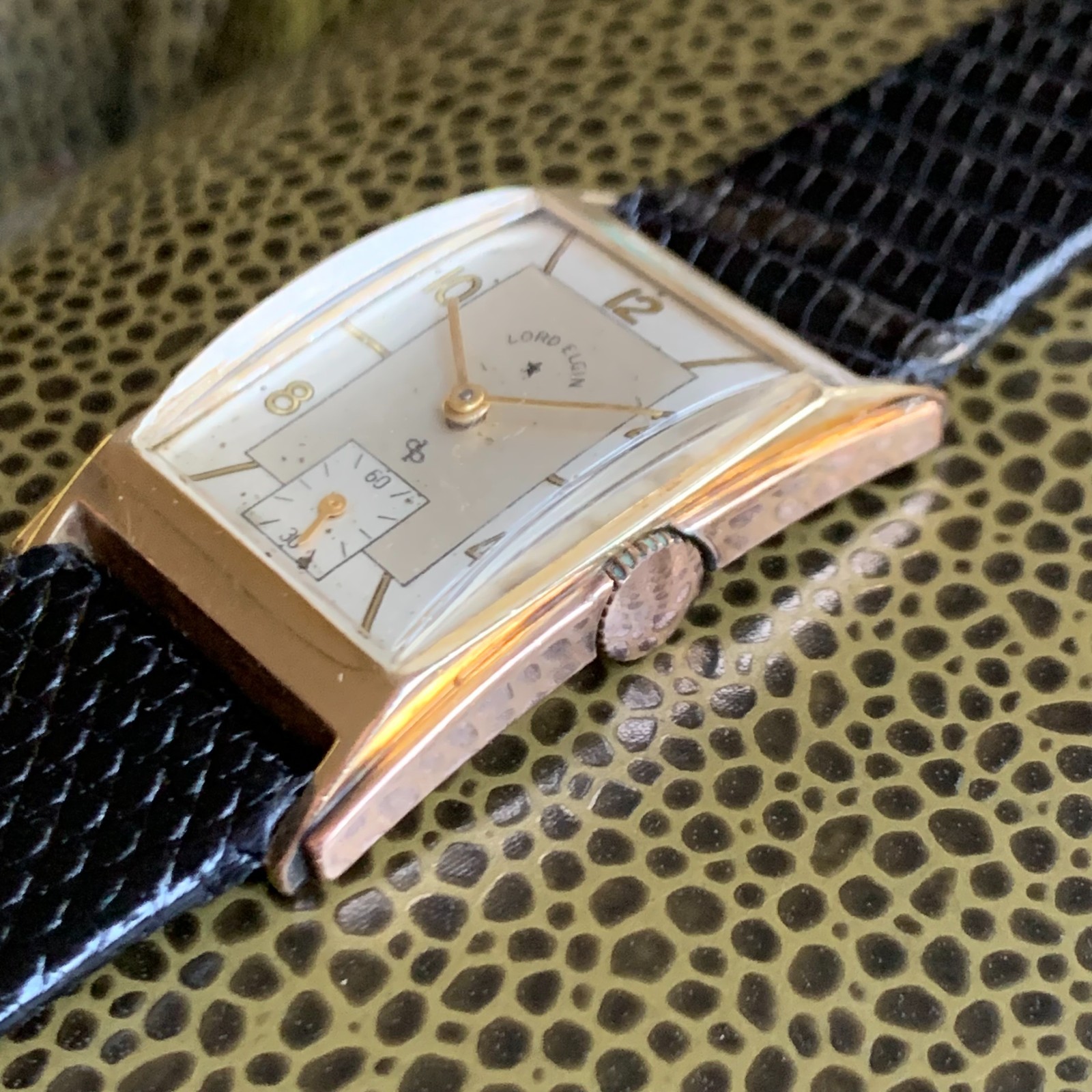 1946 Lord Elgin Grade 559 Two Tone Rose & Yellow Gold Filled Art Deco Wristwatch