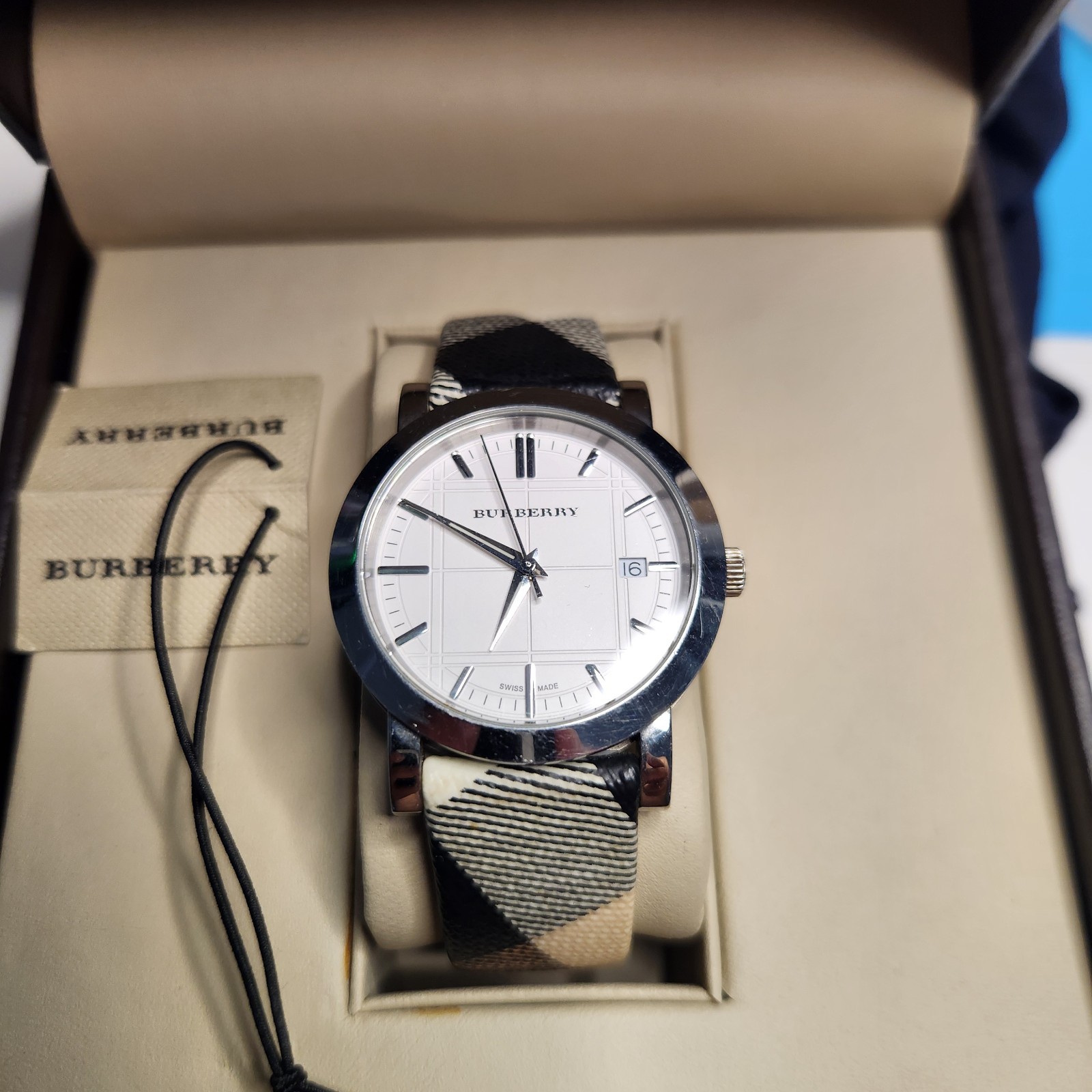 BURBERRY The City Wristwatch BU1390 Leather Band 50mm classic need battery