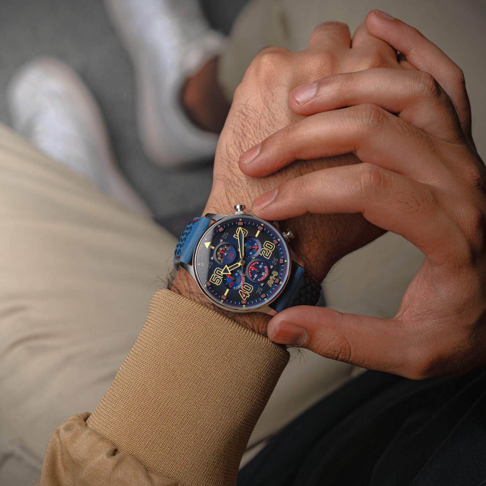 Coningham Chronograph Blue / Leather Blue Dial Wristwatch AV-4093-0C