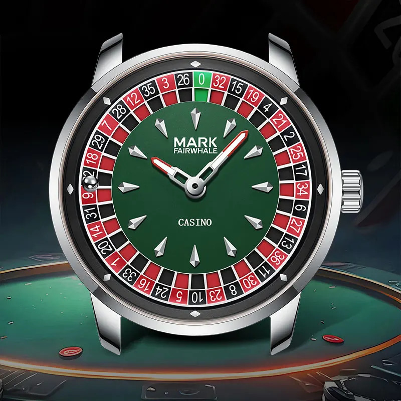 MARK FAIRWHALE Stainless Steel Roulette Dial Rotatable Luminous Quartz Watch
