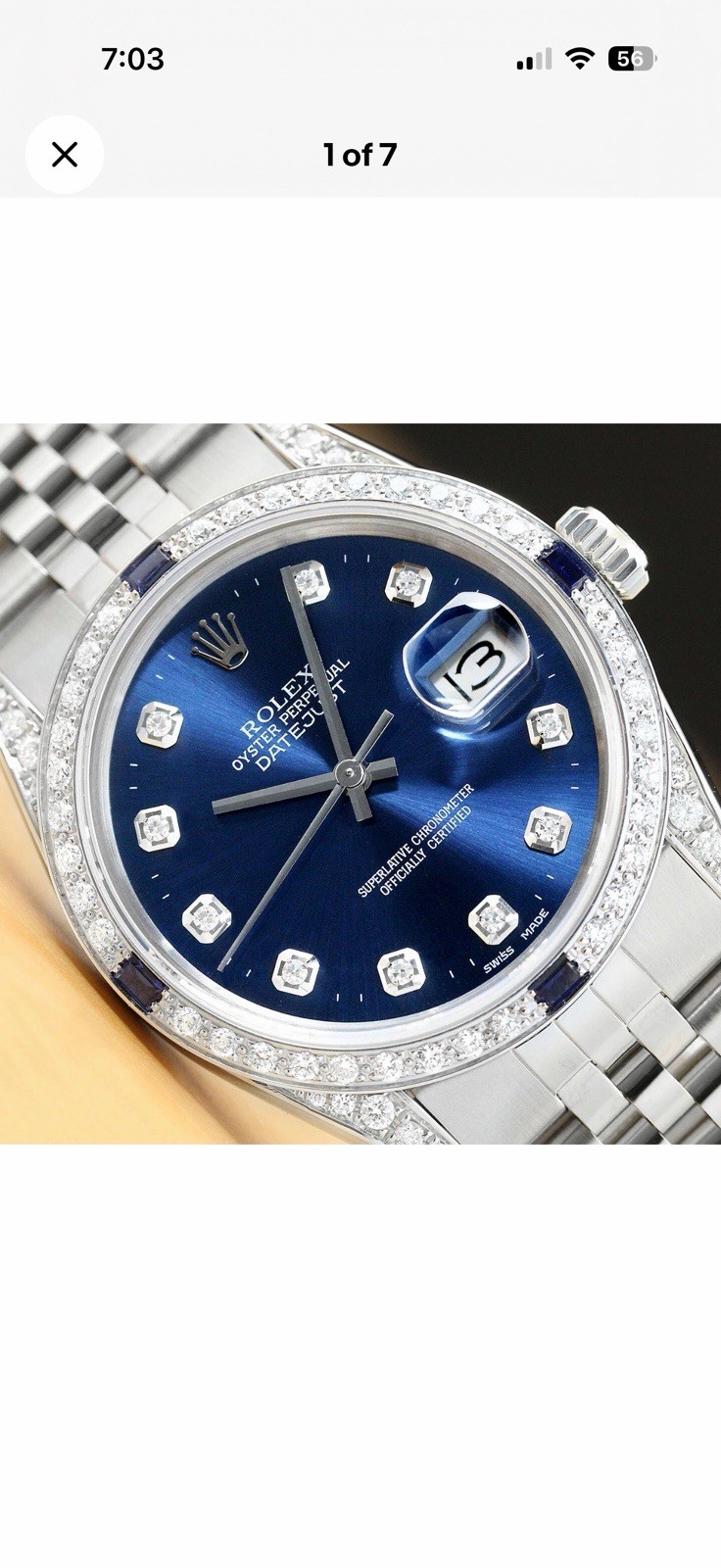 Rolex Datejust 36mm Blue Dial Diamond Bezel/Markers Jubilee Bracelet Box