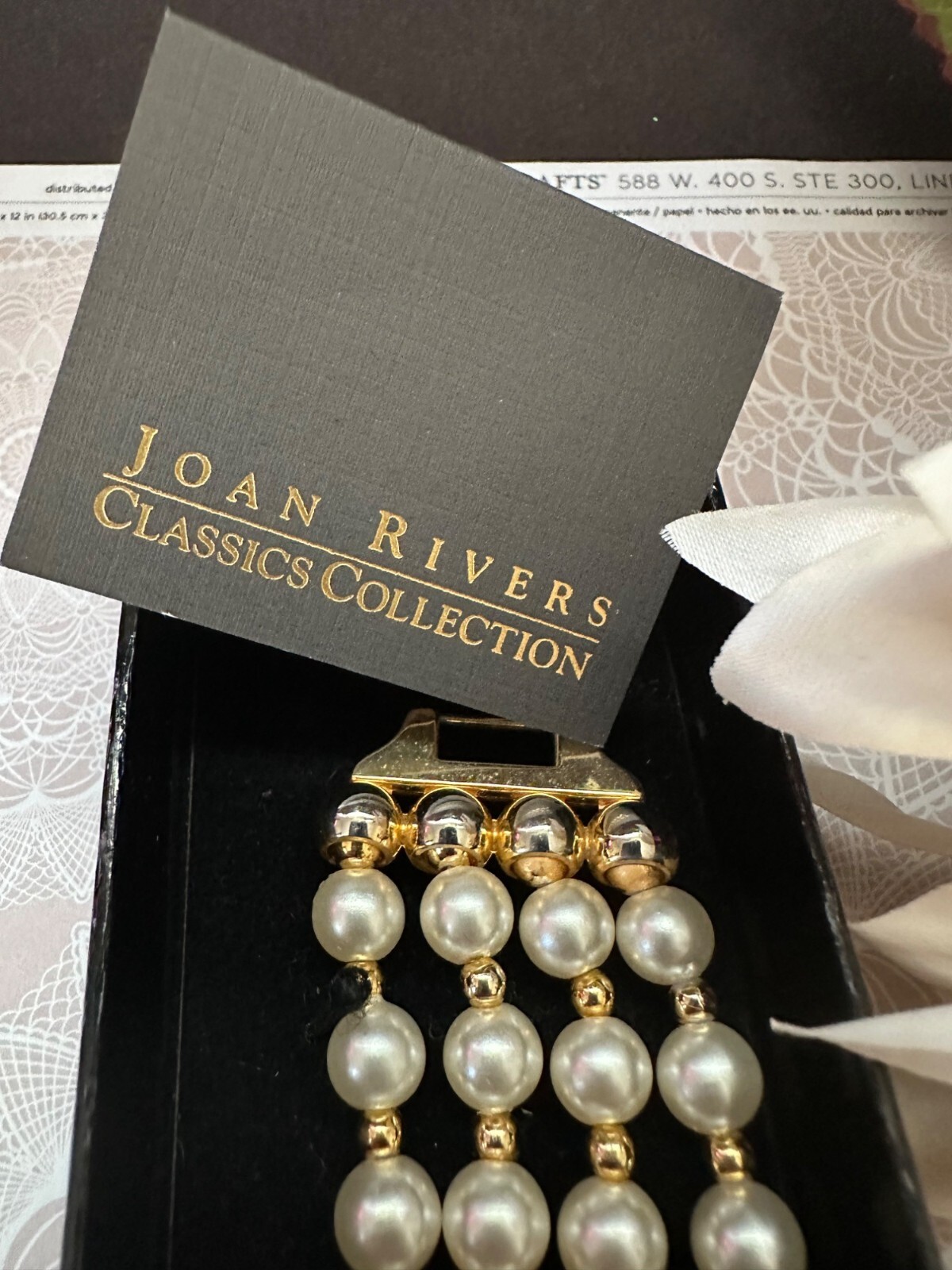 Joan Rivers Classics Collection Faux Pearl & Gold Bead Watch With Quartz Movemen