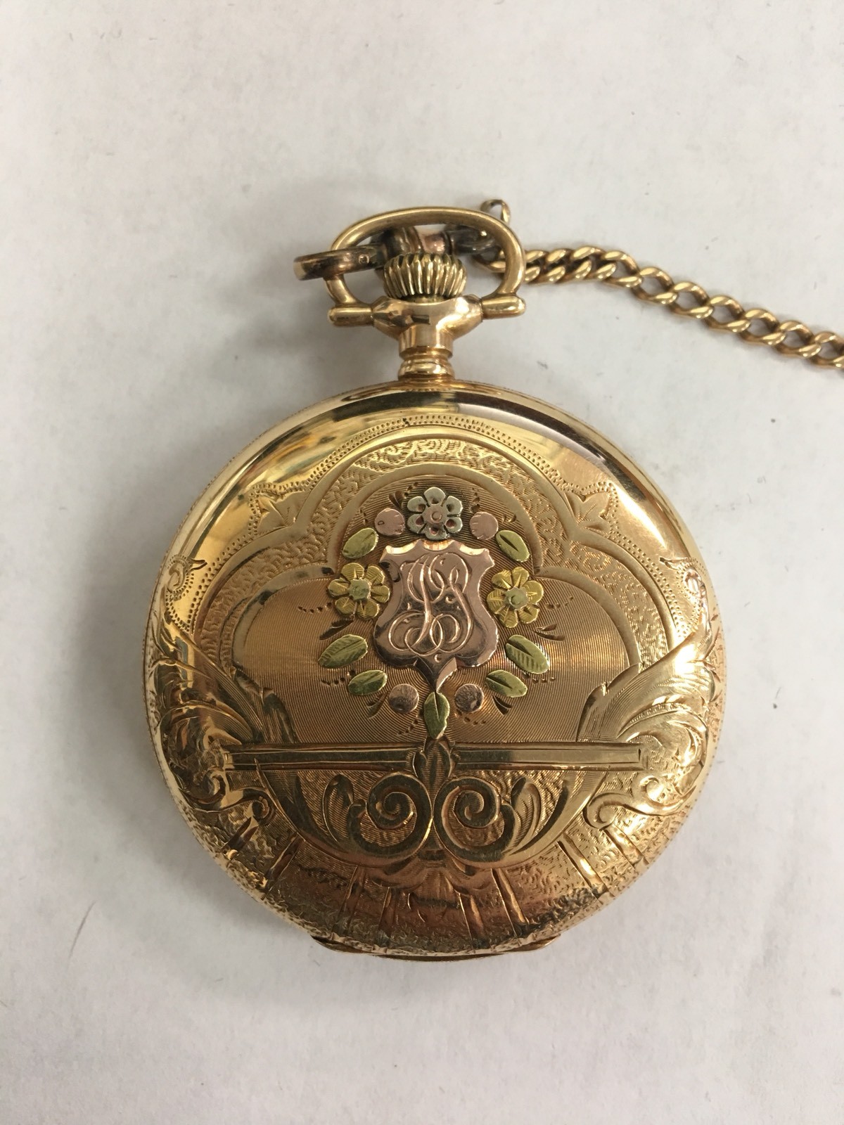 Illinois Pocket Watch Bunn Special 14K Tri Color gold case Model 8, 16S