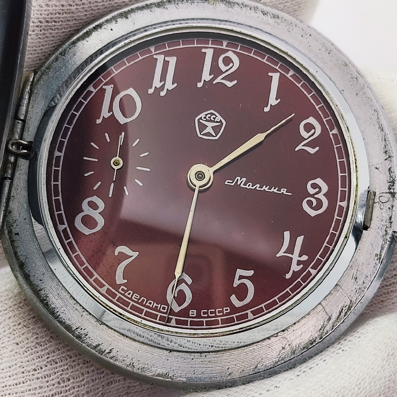 ⭐VINTAGE soviet pocket watch Molnia shell mechanical 3602 18jewels made in USSR*
