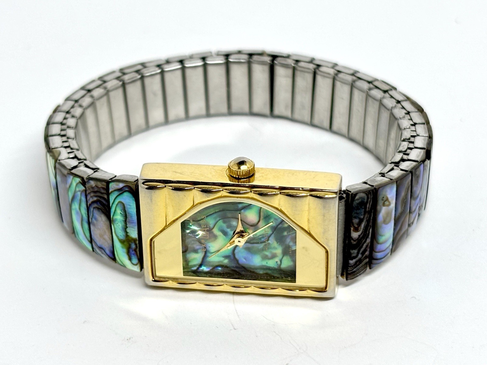 Vintage LA Express Women Abalone Watch Shell Half Moon Rare Find NOT WORKING