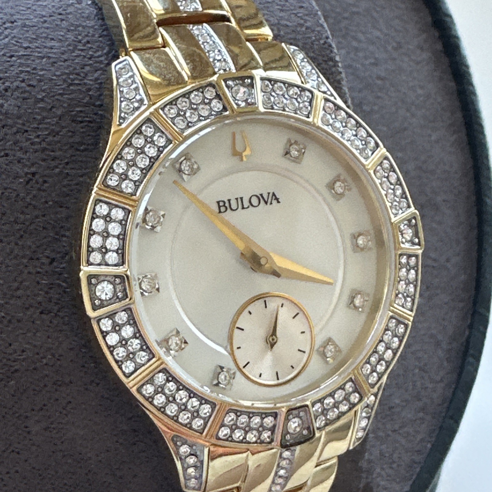 Bulova Womens Quartz Crystal Accent Gold-Tone 30.5mm Watch 98L283 *NO STEM/CROWN