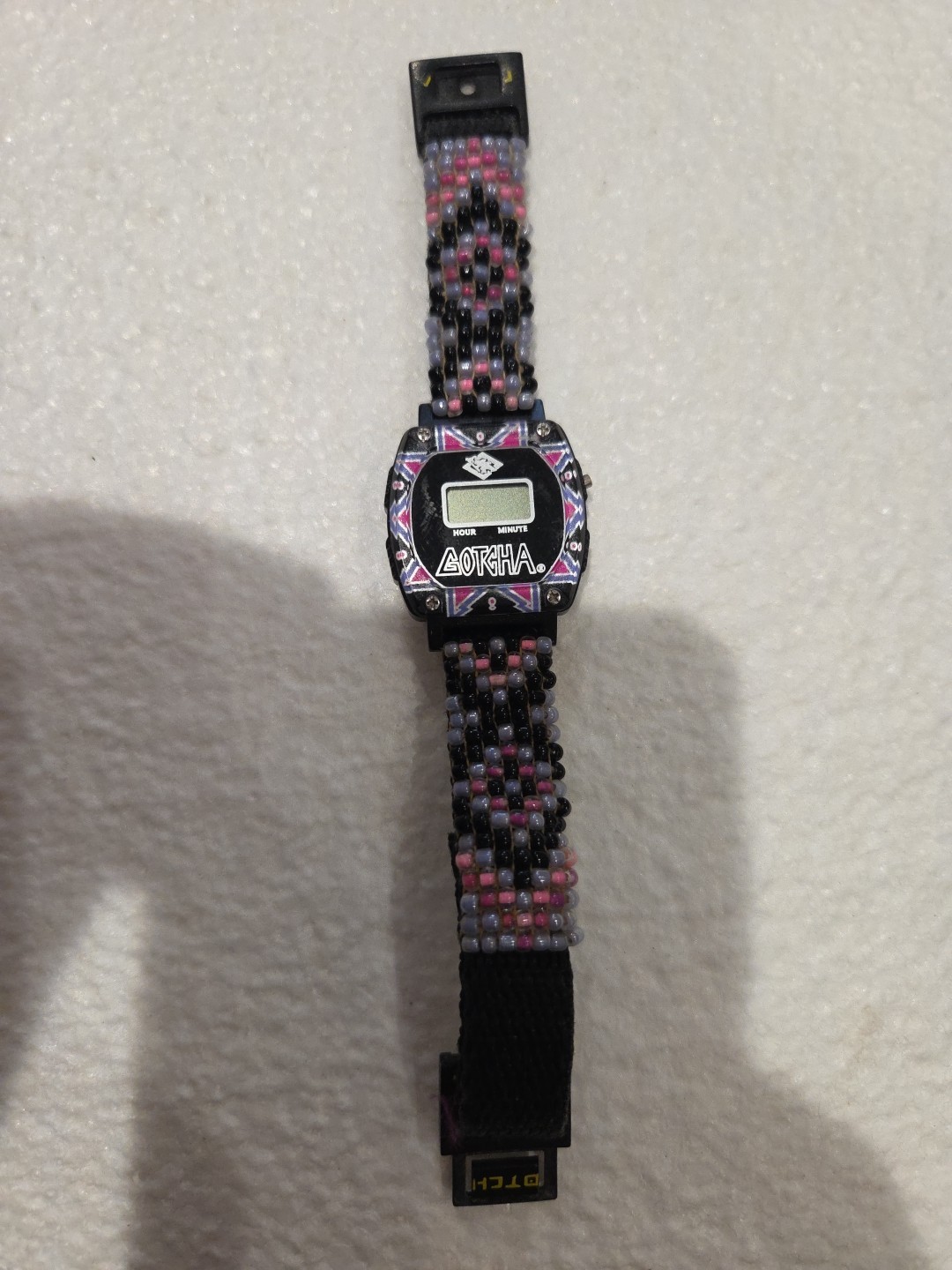 Vtg GOTCHA SURF Skate DIgital Watch 80s Orig Neon Pink/Purple Beaded Band