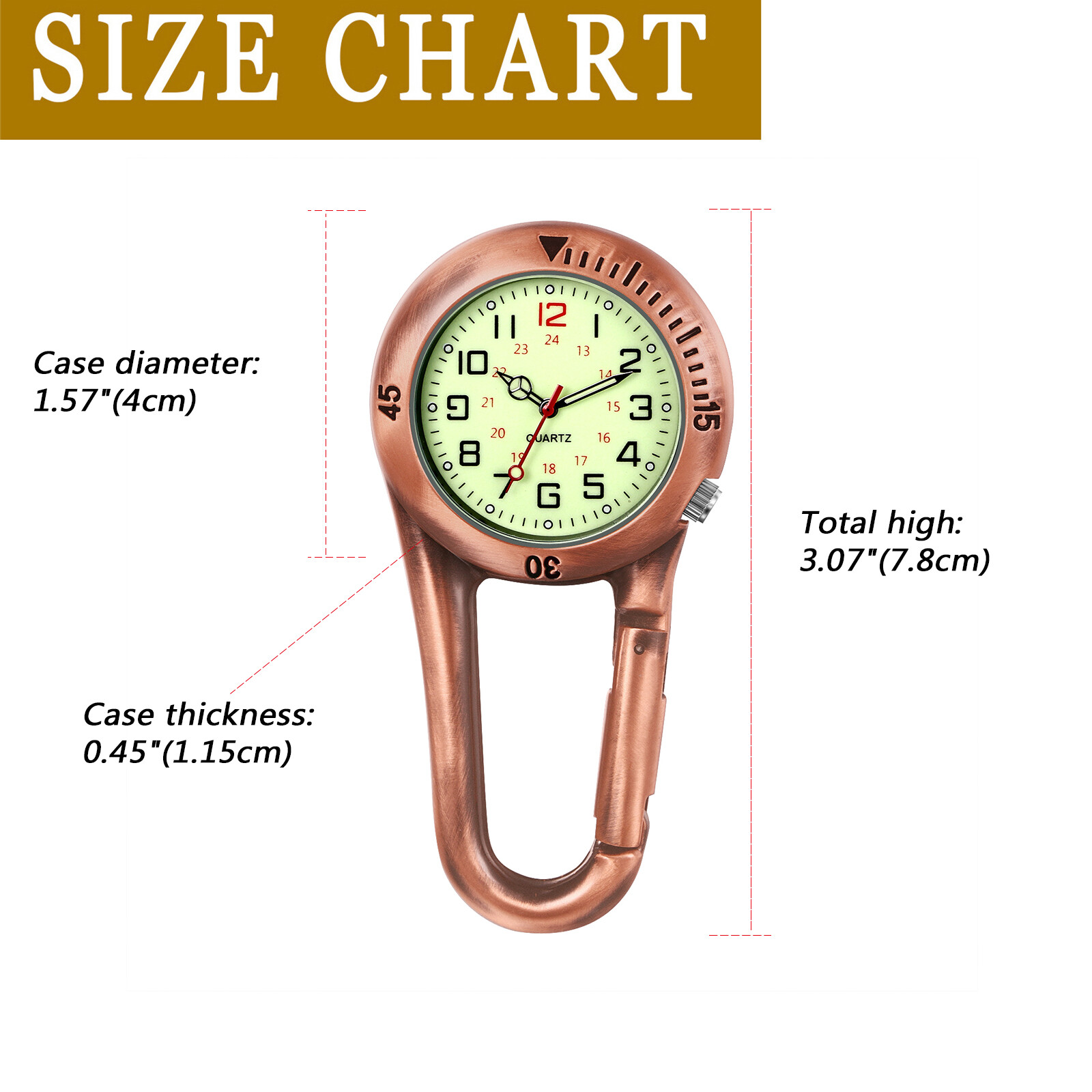Luminous Carabiner Clip-on Quartz Watch Backpack Fob Belt Doctor Nurse Outdoors