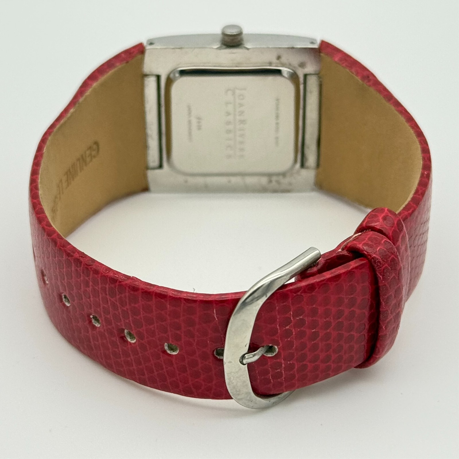 JOAN RIVERS Classics Collection Silver Tone Watch, Red Pebbled Leather, 31mm