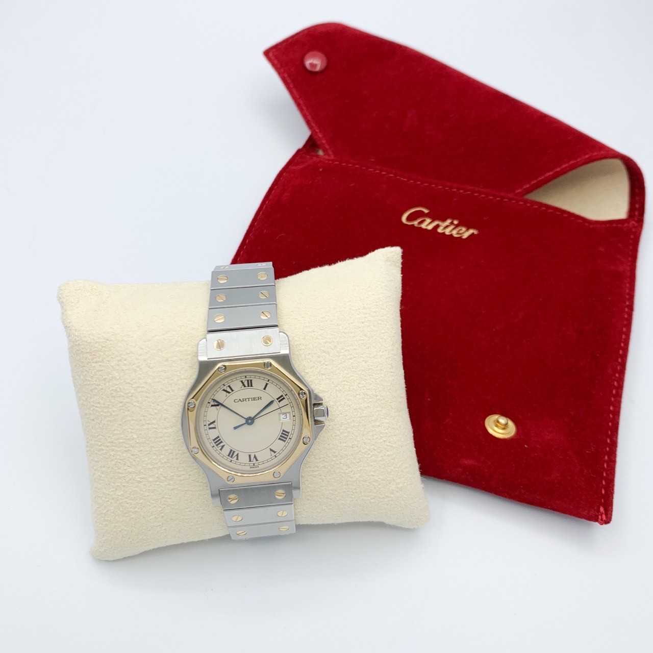 CARTIER Santos Octagon LM Date 3-Hand Two-Tone unisex Watches Watch