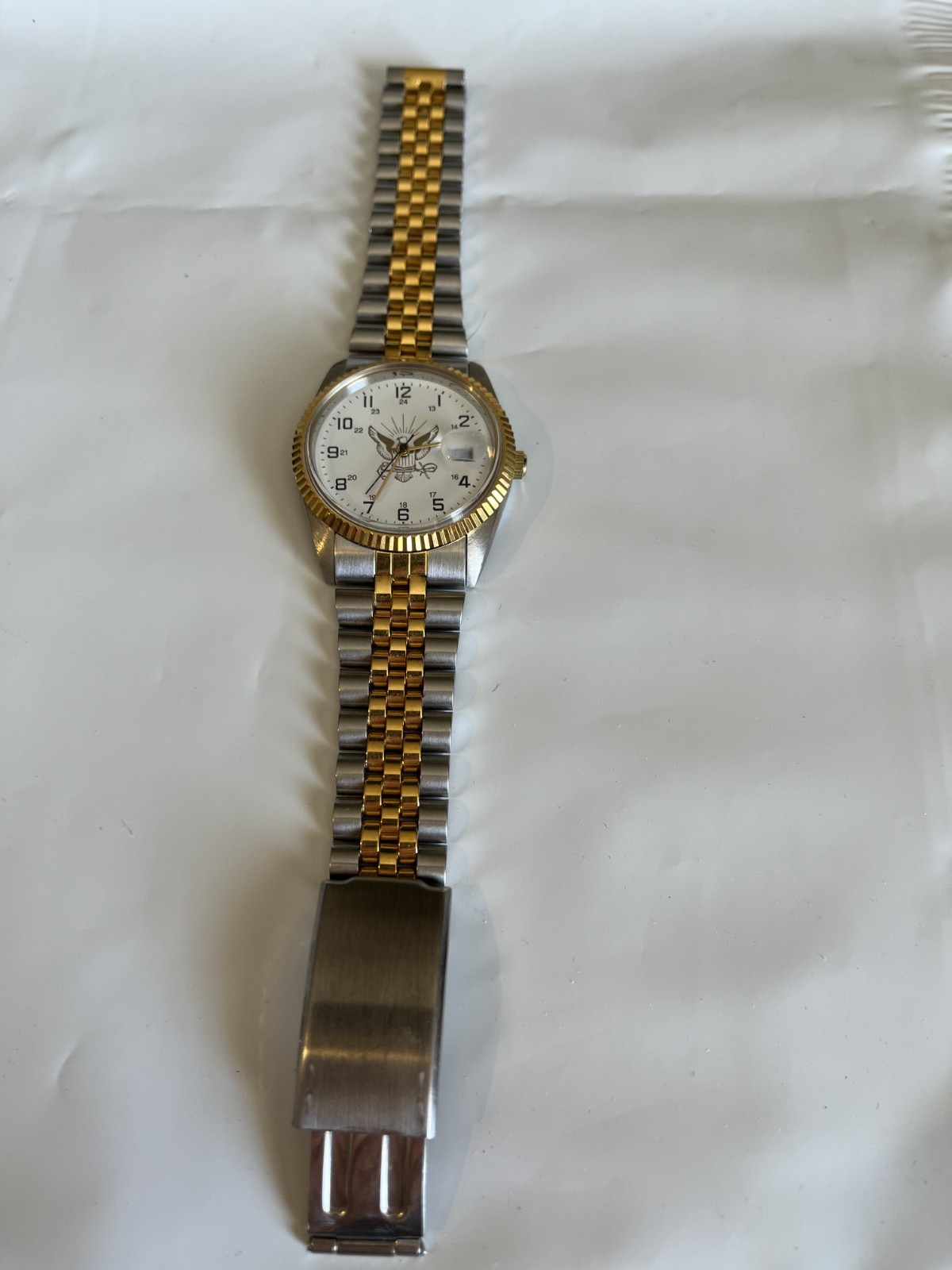 Vntg Suntime Military Wristwatch w/ Two-Tone Metal Band ~ Engraved AM 1941-60