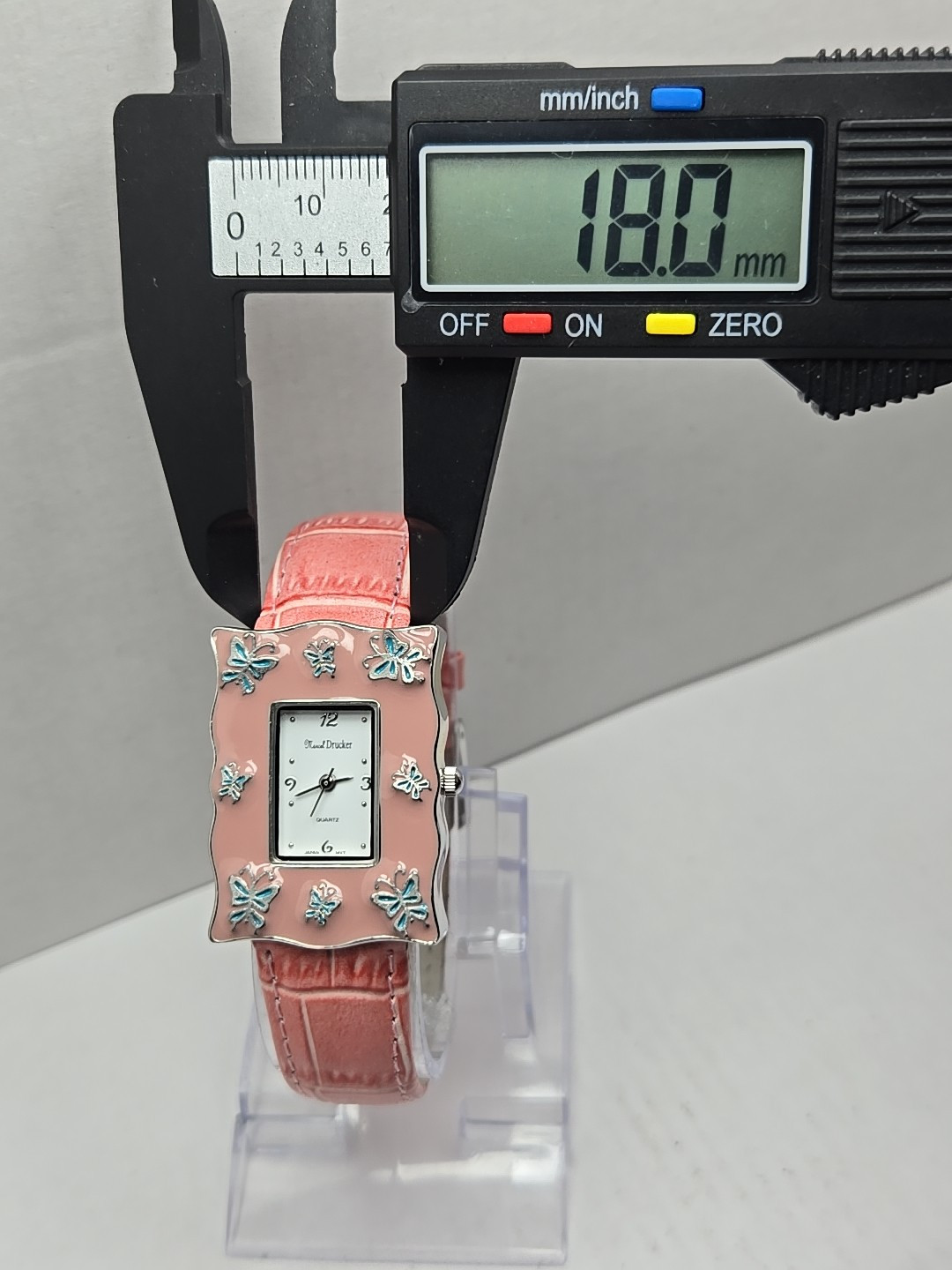 Womens Marcel Drucker Silver Tone Pink Enamel Blue Butterflies Watch New Battery