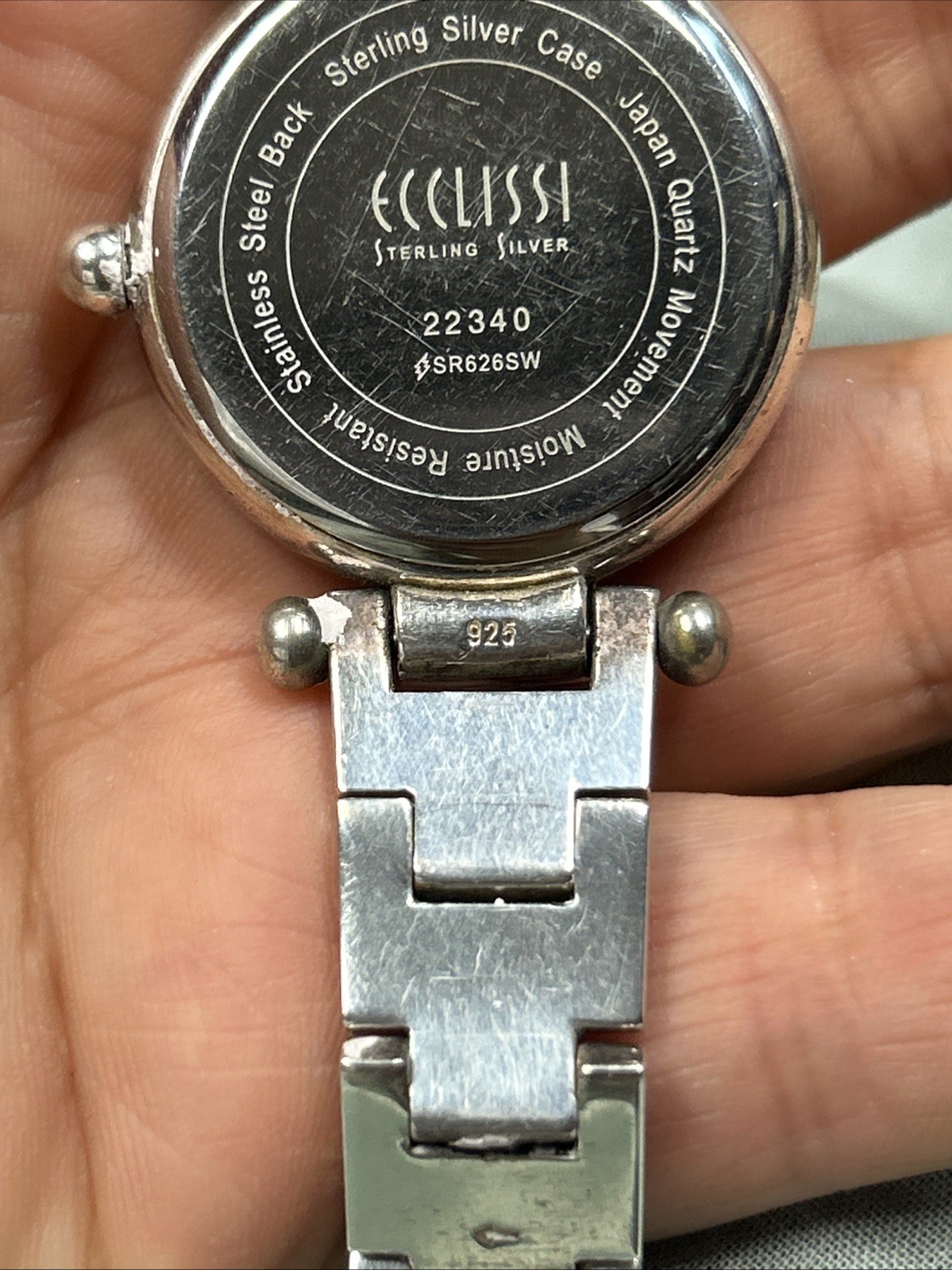 Solid 925 Ecclissi Sterling SilverWatchMother Of Pearl Dial Need Battery As Is