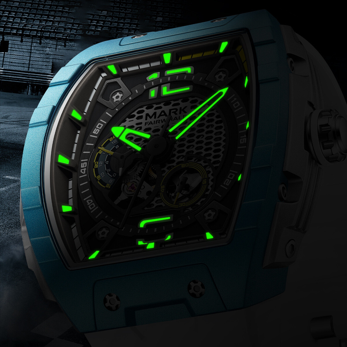 MARK FAIRWHALE Tonneau Hollow Luminous Tourbillon Automatic Mechanical Watch