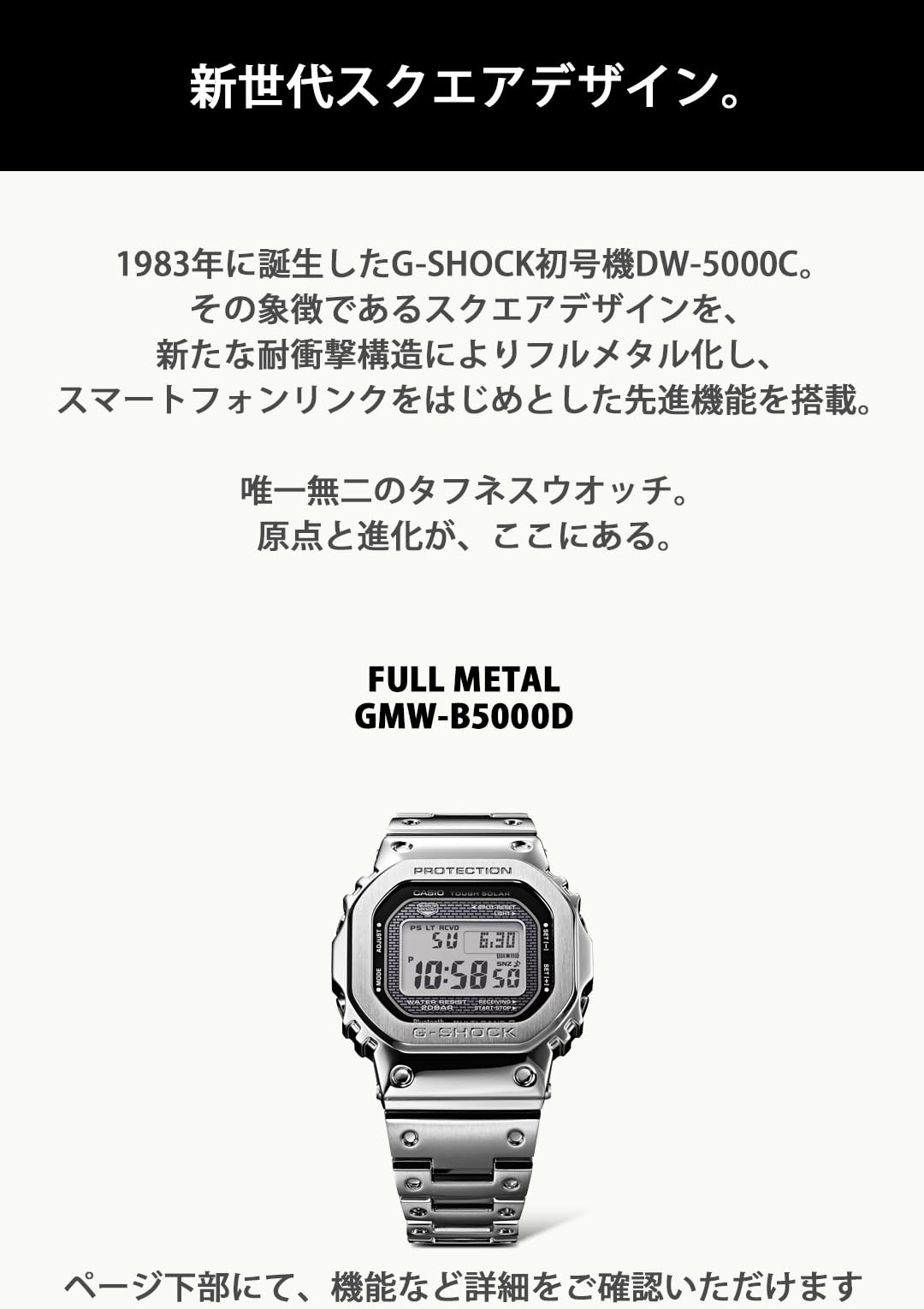 Casio G-Shock GMW-B5000D-1JF Full Metal Silver Bluetooth Solar Men’s Watch New