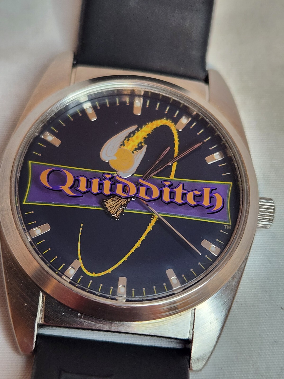 HARRY POTTER Watch Quidditch 32mm Silver Tone SSI Black Leather Band New Battery