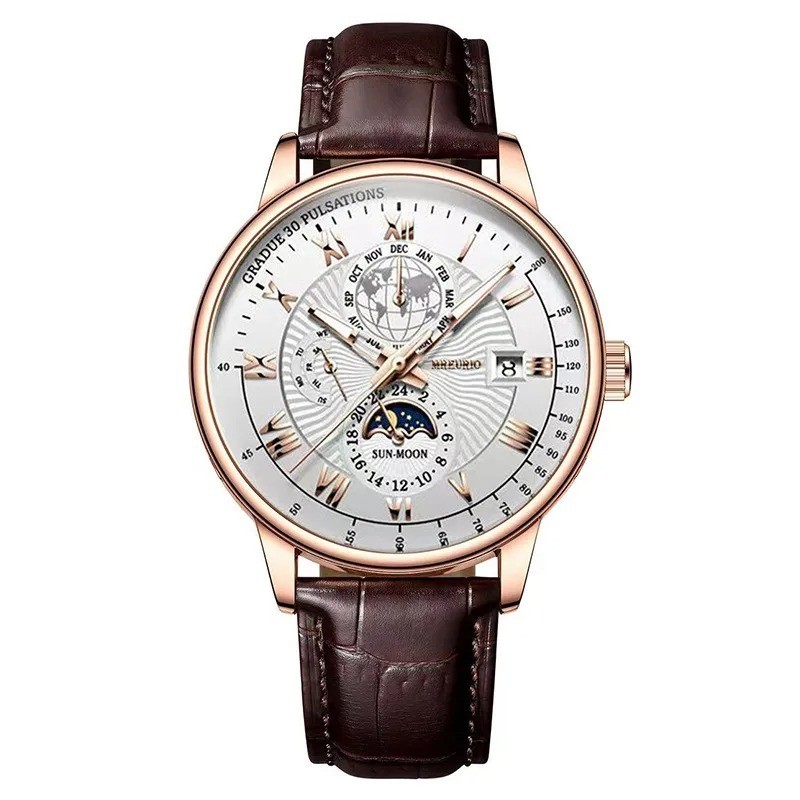 Men’s Business Quartz Watch With Round Dial And Imitation Leather Strap Featurin