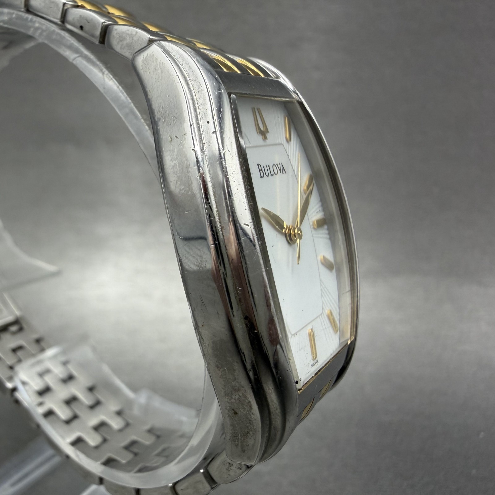 Bulova Watch Women 26mm White Dial Two Tone Tonneau 98L145 New Battery