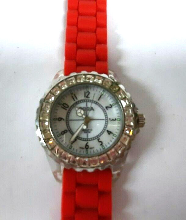 Bora Rhinestone Bling Fancy Watch Opalescent Face Red Silicone Band Pre-Owned