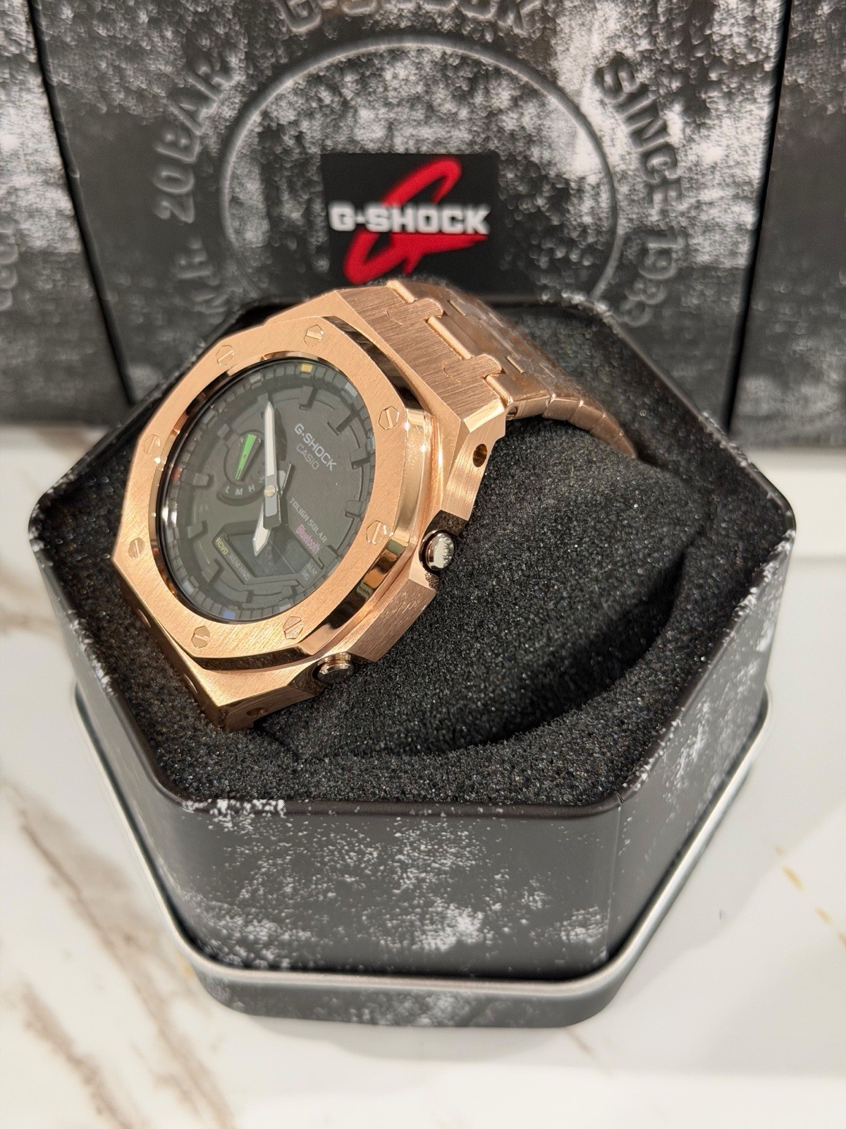 Casio GA-2100 G-Shock Watch – Sandblasted Metal Case Mod – Black Dial