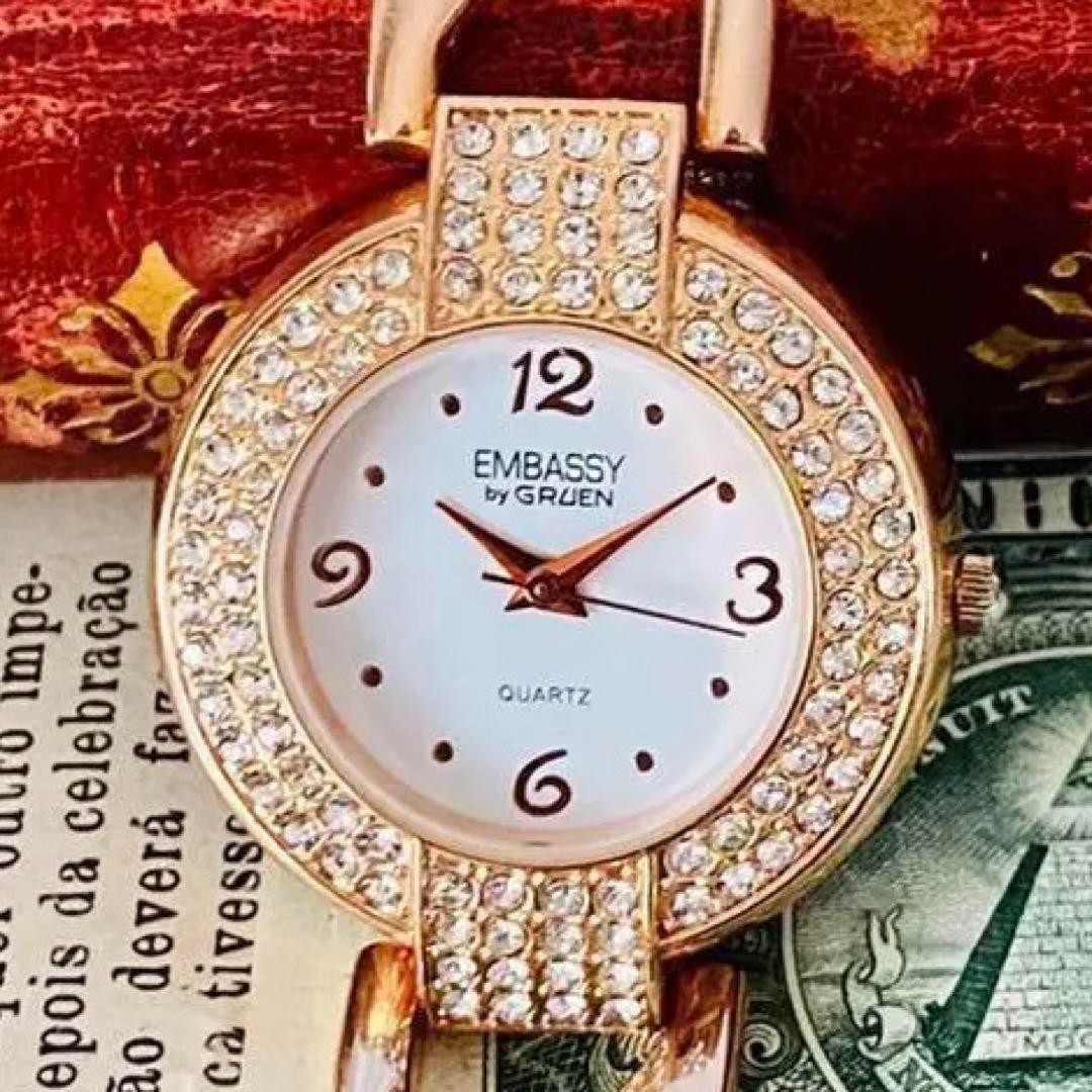 Gruen Embassy Quartz Date Watch Rose Gold Casual Formal Used
