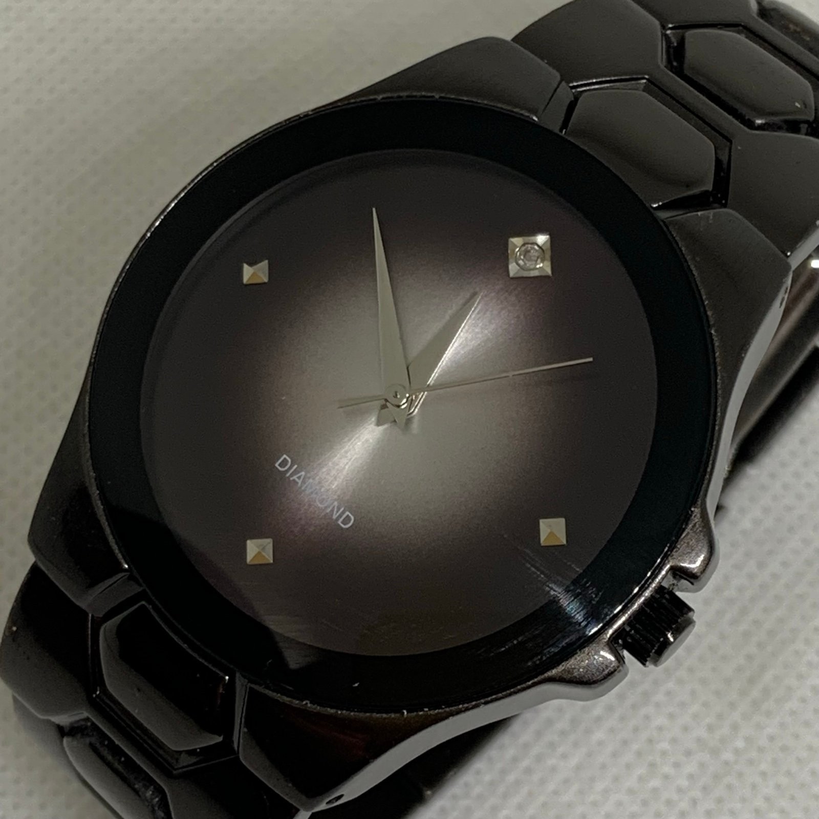 Allude Diamond men watch 40mm black tone quartz analog bracelet size 7” running