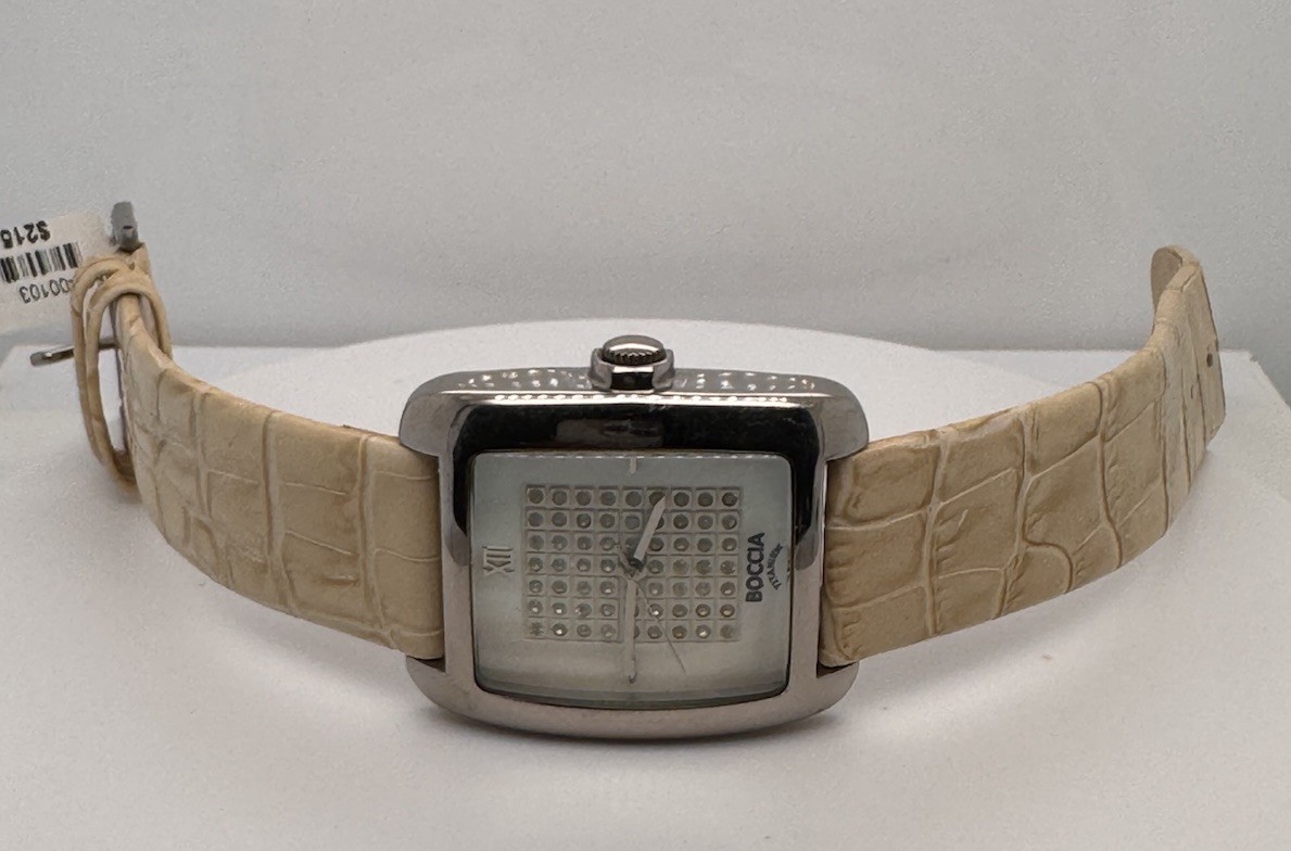 Boccia Titanium Watch with Crystal dial Beige Leather Strap