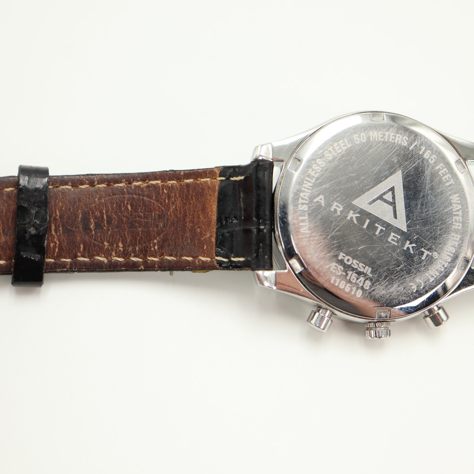 Fossil Arkitekt Chronograph 37mm Watch Black Leather Gem Set ES1648 New Battery