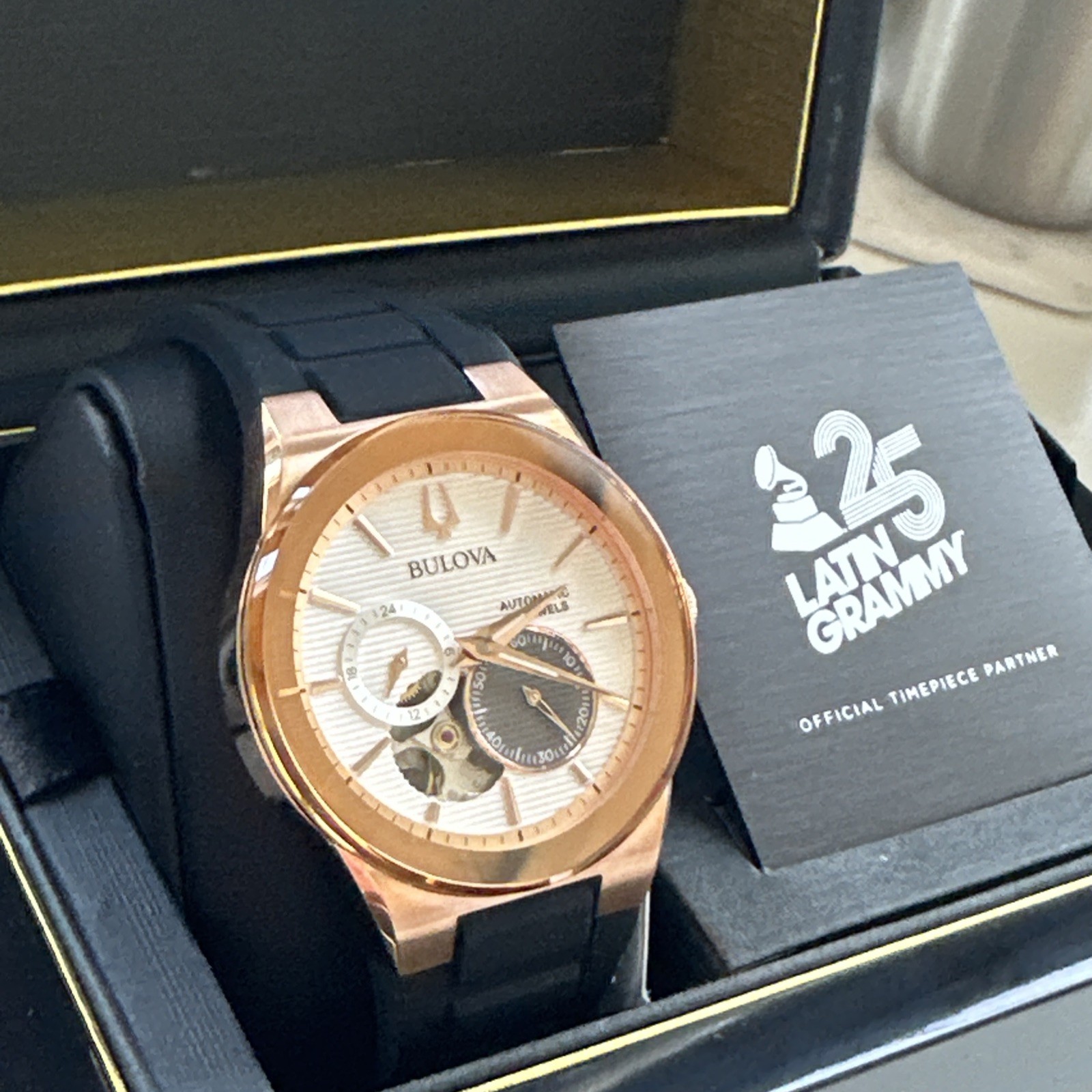 Bulova Men’s Millennia Automatic Black Silicone Latin Grammy Watch 38MM 97A186
