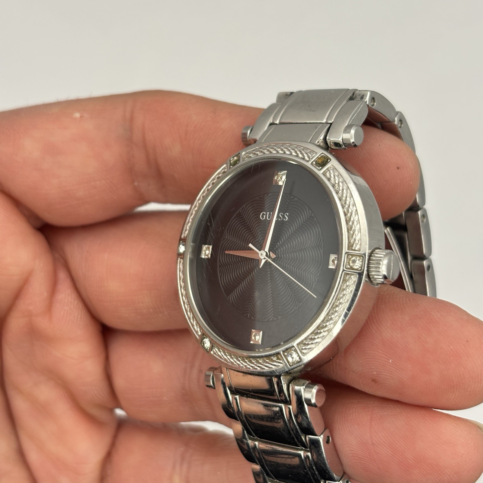 Ladies U0695L1 Stainless Black-Dial Diamonds Guess Watch #8.7