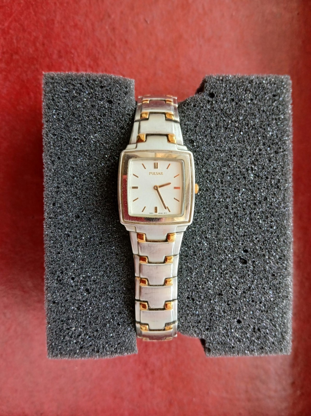Pulsar Two Toned Square Face Analog Bracelet Band / New Battery Original Box