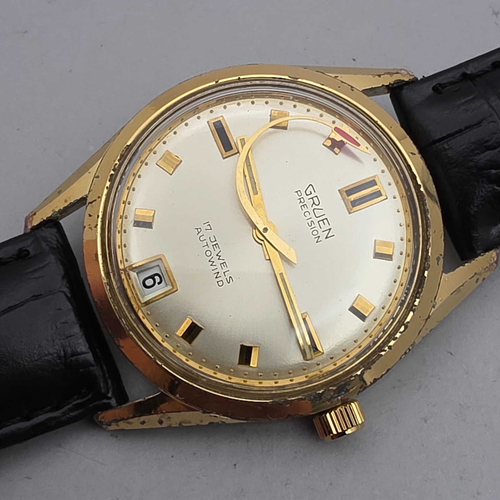 Vintage GRUEN men’s automatic watch Date Rocket second hand swiss 1960s