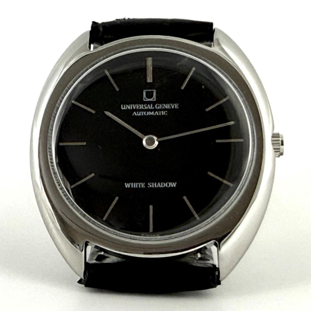 ELEGANT UNIVERSAL WHITE SHADOW MICRO-ROTOR THIN CAL 2–66 VINTAGE BLACK DIAL