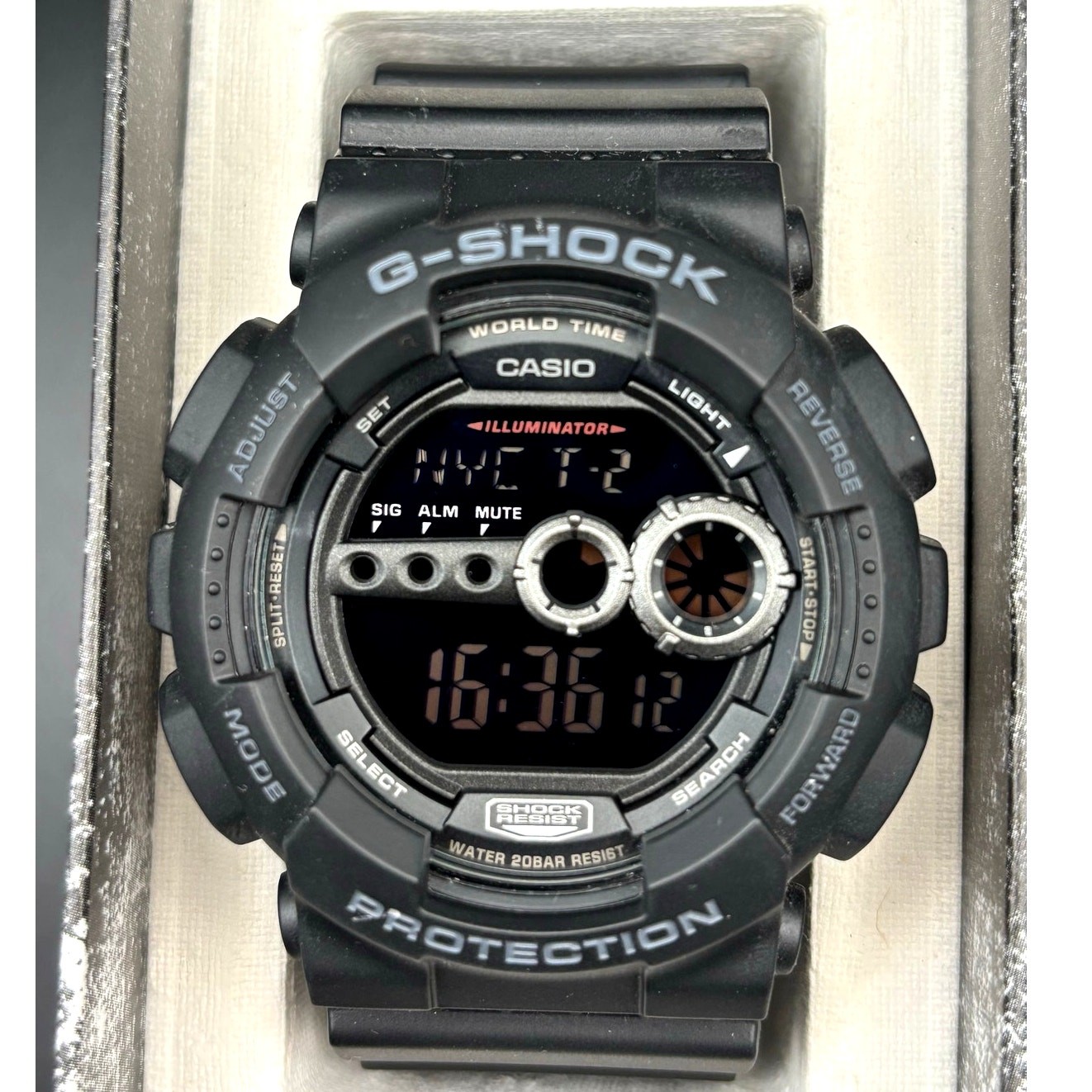 Casio G-Shock GD100-1B Black Digital High Brightness World Time 200M Watch NIBWT