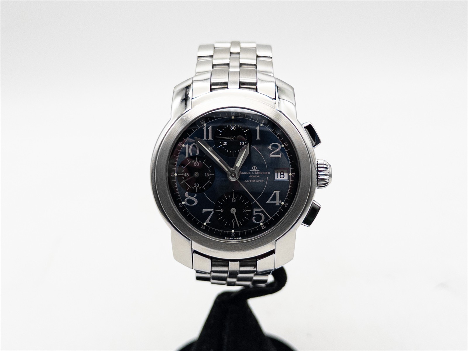 RARE $3000 BAUME & MERCIER BLUE DIAL 40mm AUTOMATIC SS Mens Watch SERVICED