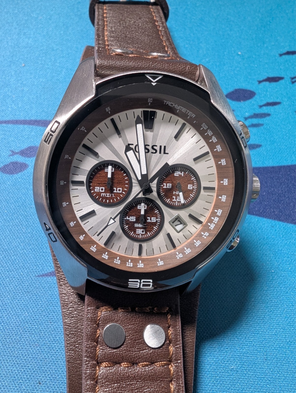 Fossil Coachman Silver Dial Brown Leather Band Men’s Watch (CH2565)