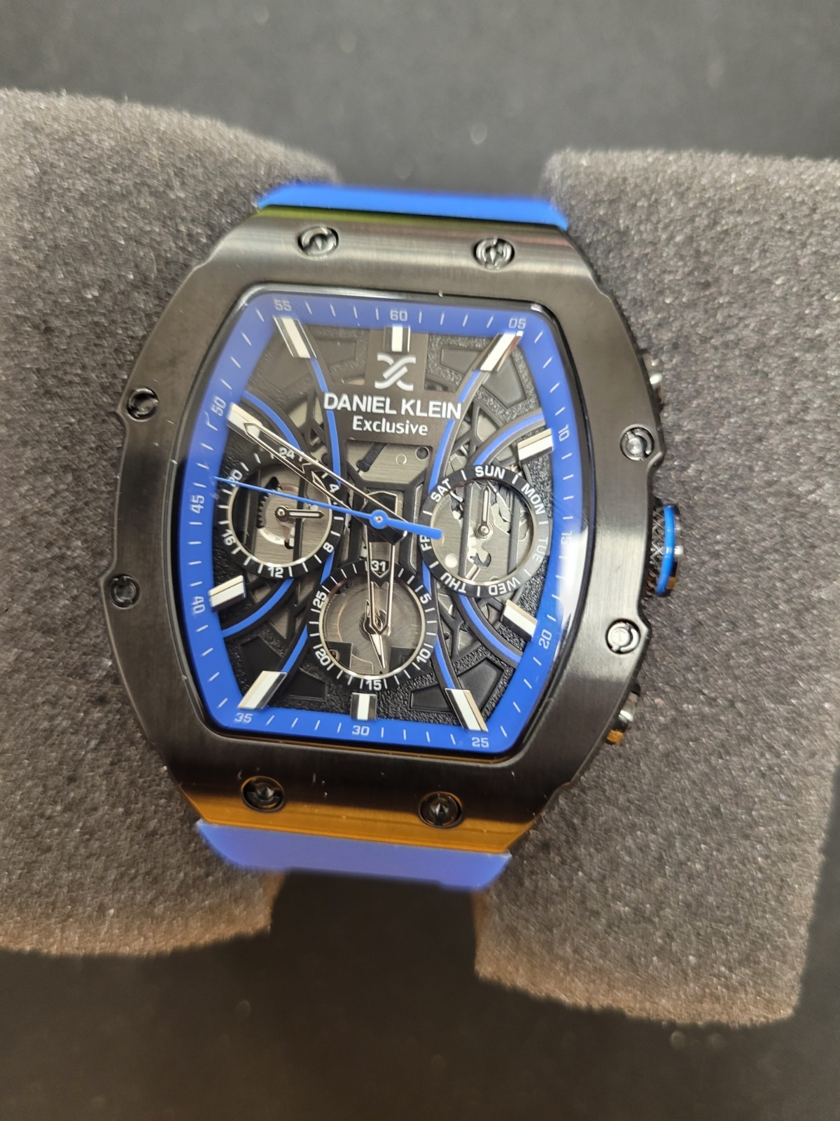 Daniel Klein Exclusive Men’s Wristwatch Blue Silicone Band Skeleton Dial Quartz