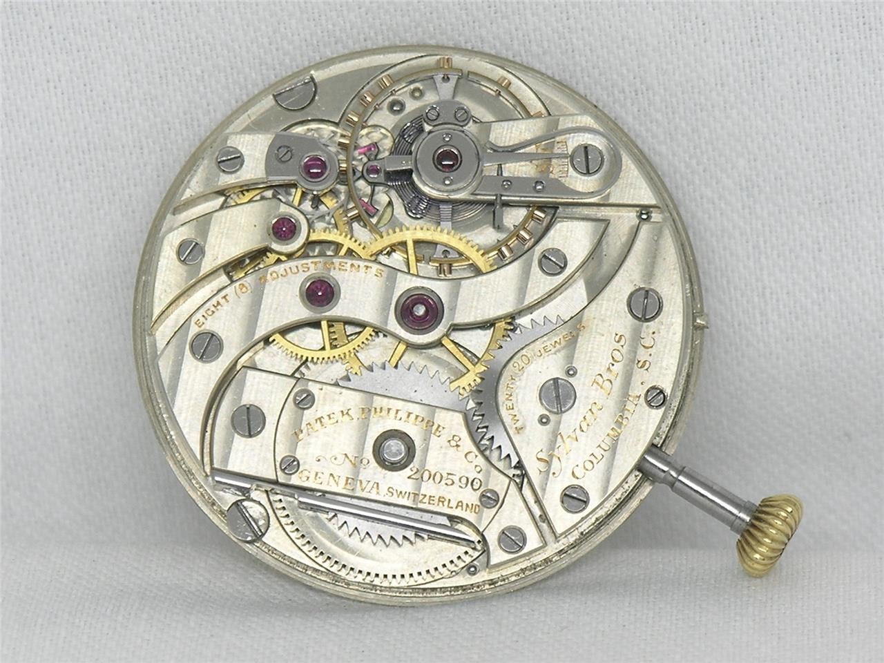 VERY RARE 40MM PATEK PHILIPPE 20 JEWEL POCKET WATCH MOVEMENT & DIAL, RUNNING!