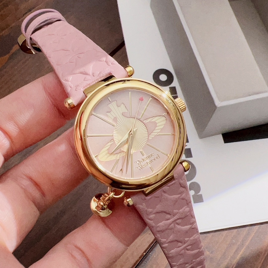 Vivienne Vintage Embossed Pink Dial Pink Strap Exquisite Quartz Women’s Watch