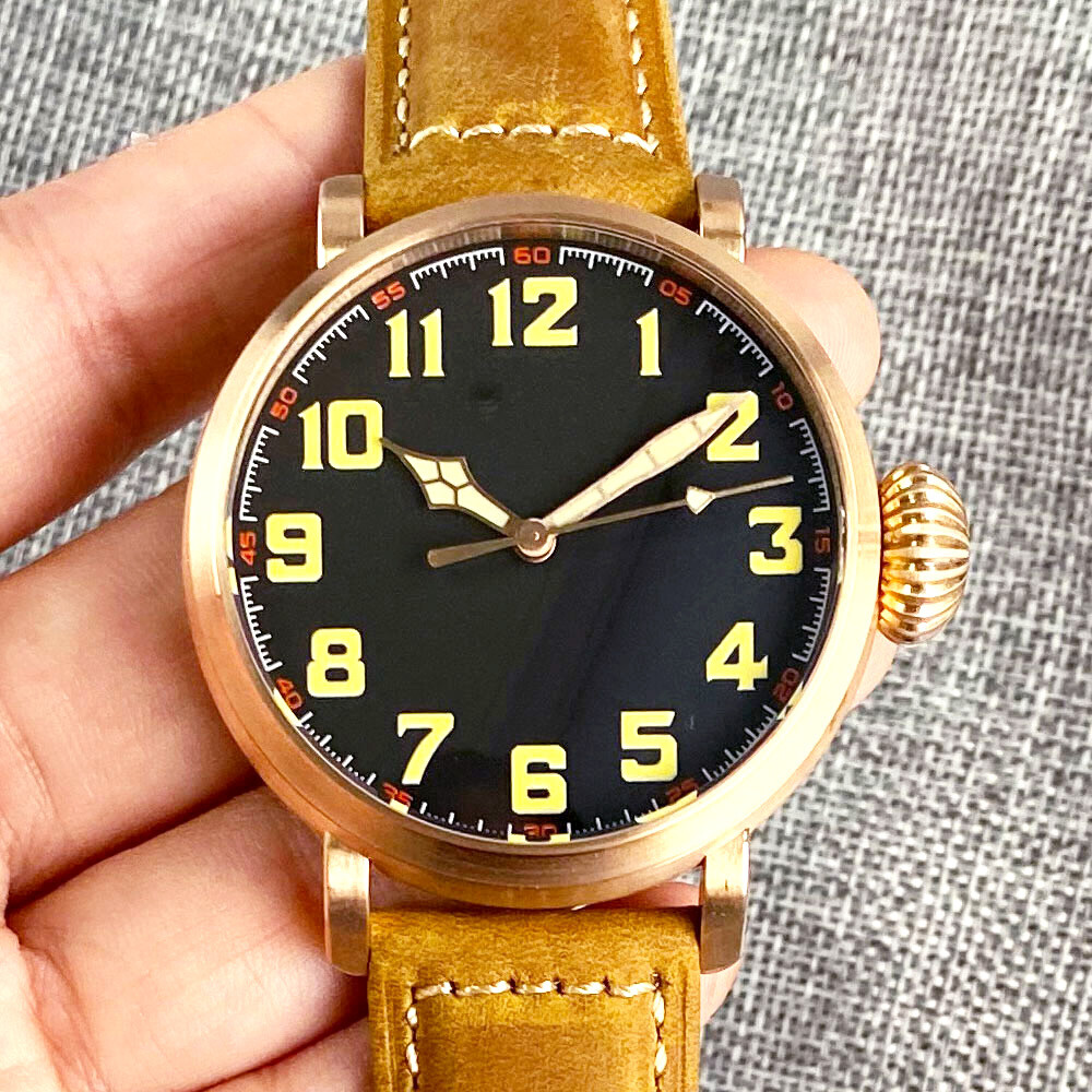 46.5mm Tandorio CUSN8 Solid Bronze Black Dial NH35A PT5000 Automatic Men Watch