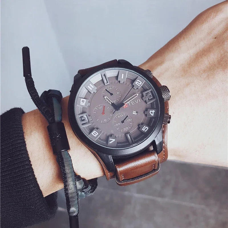 Men’s Watch PU Leather Strap Date Military Style Wristwatch
