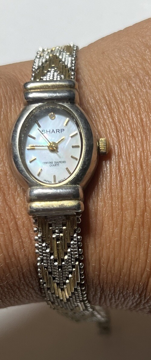 1930’s Sharp Ultra Light Watch Fiery MOP Dial Genuine Diamond woman two tone