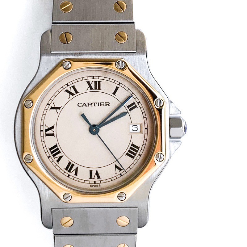 CARTIER Santos Octagon LM Date 3-Hand Two-Tone unisex Watches Watch
