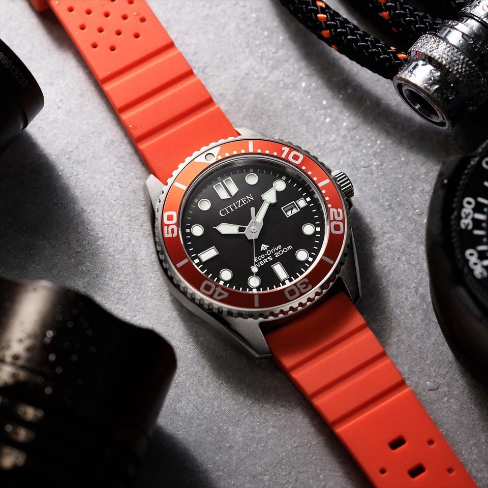 CITIZEN PROMASTER MARINE BN0268-01E Eco-Drive Black Dial Orange Band 40.6mm