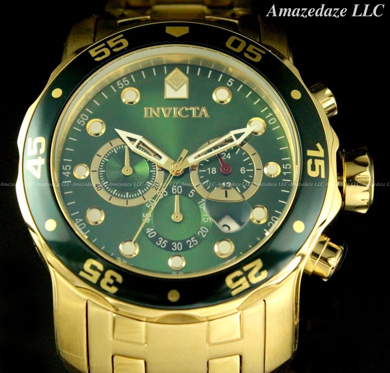 NEW Invicta Men 48mm Pro Diver Scuba Chronograph Stainless St. GREEN DIAL Watch