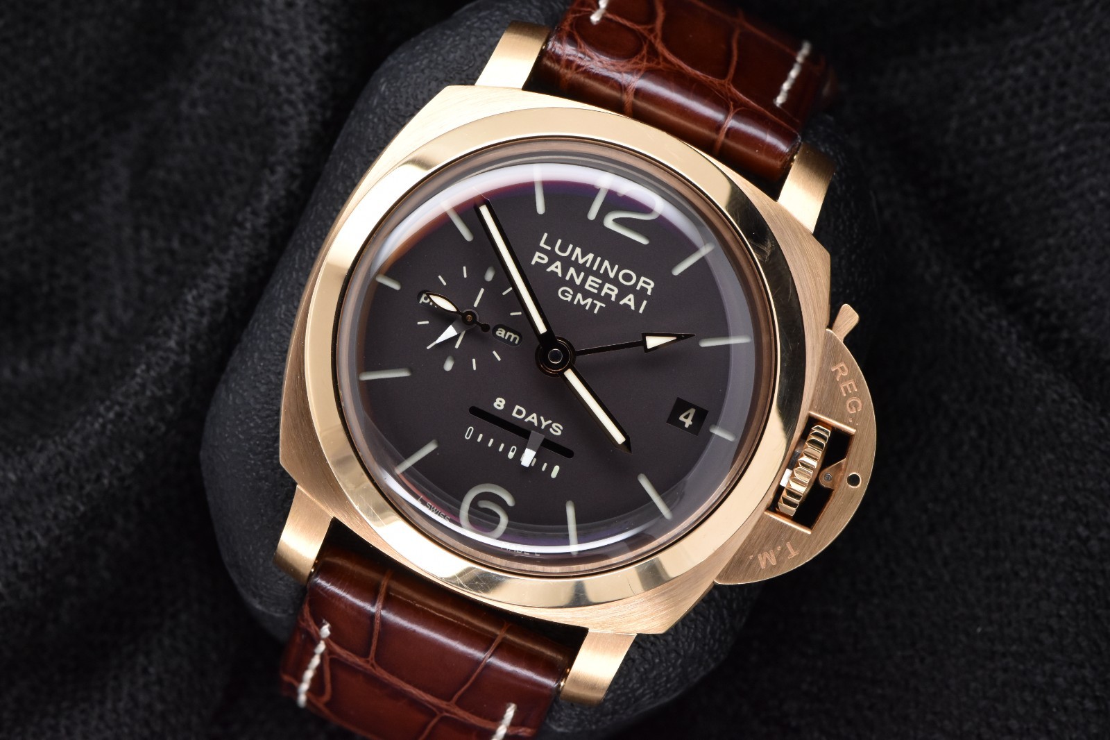 Panerai Luminor 1950 8 Days GMT 18K Oro Roso 44mm Brown Dial PAM00289 with Box