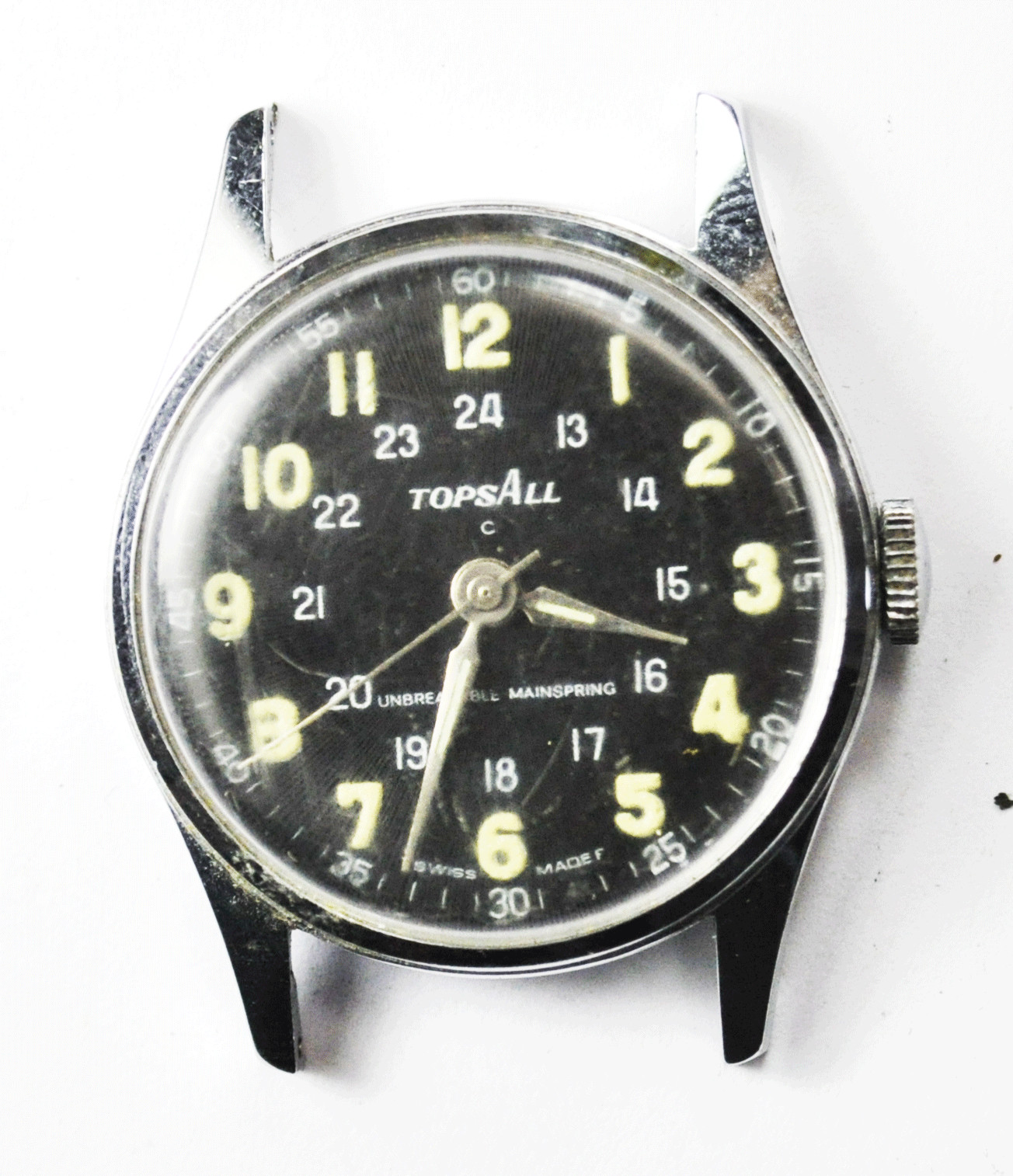 Vintage Tops All Military Wristwatch Black 24hr Dial 8800 Criterion 29mm