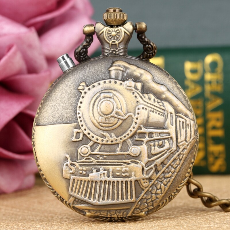 Creative LED Light Arabic Numerals Display Steampunk Train Quartz Pocket Watch