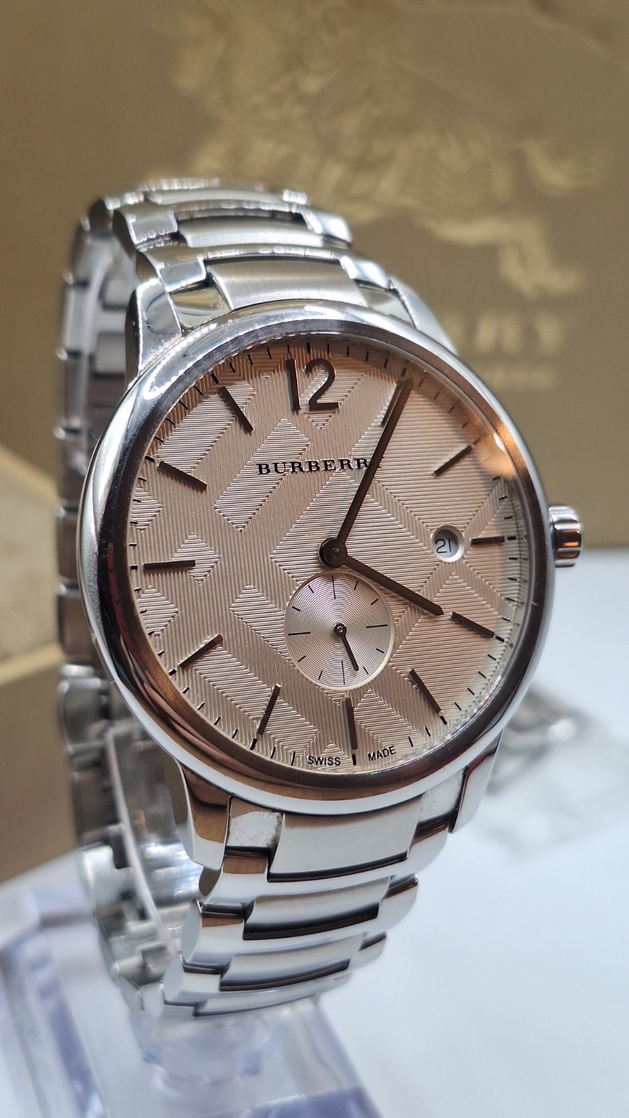Burberry The Classic Silver Men’s Watch With Tan Coloured Dial BU10004