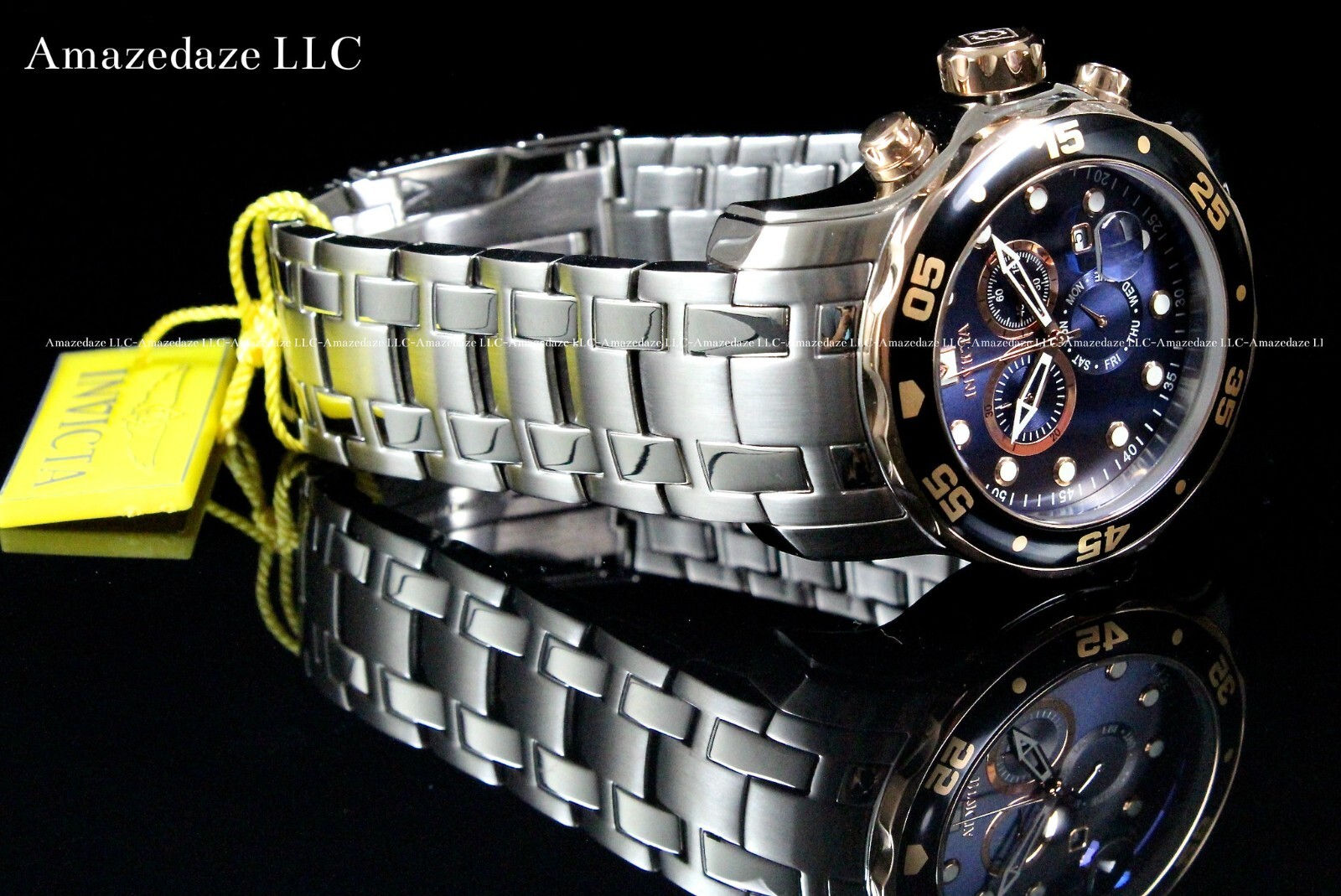 NEW Invicta Men 48mm Pro Diver Scuba Chronograph Rose Tone/BLUE DIAL SS Watch !!